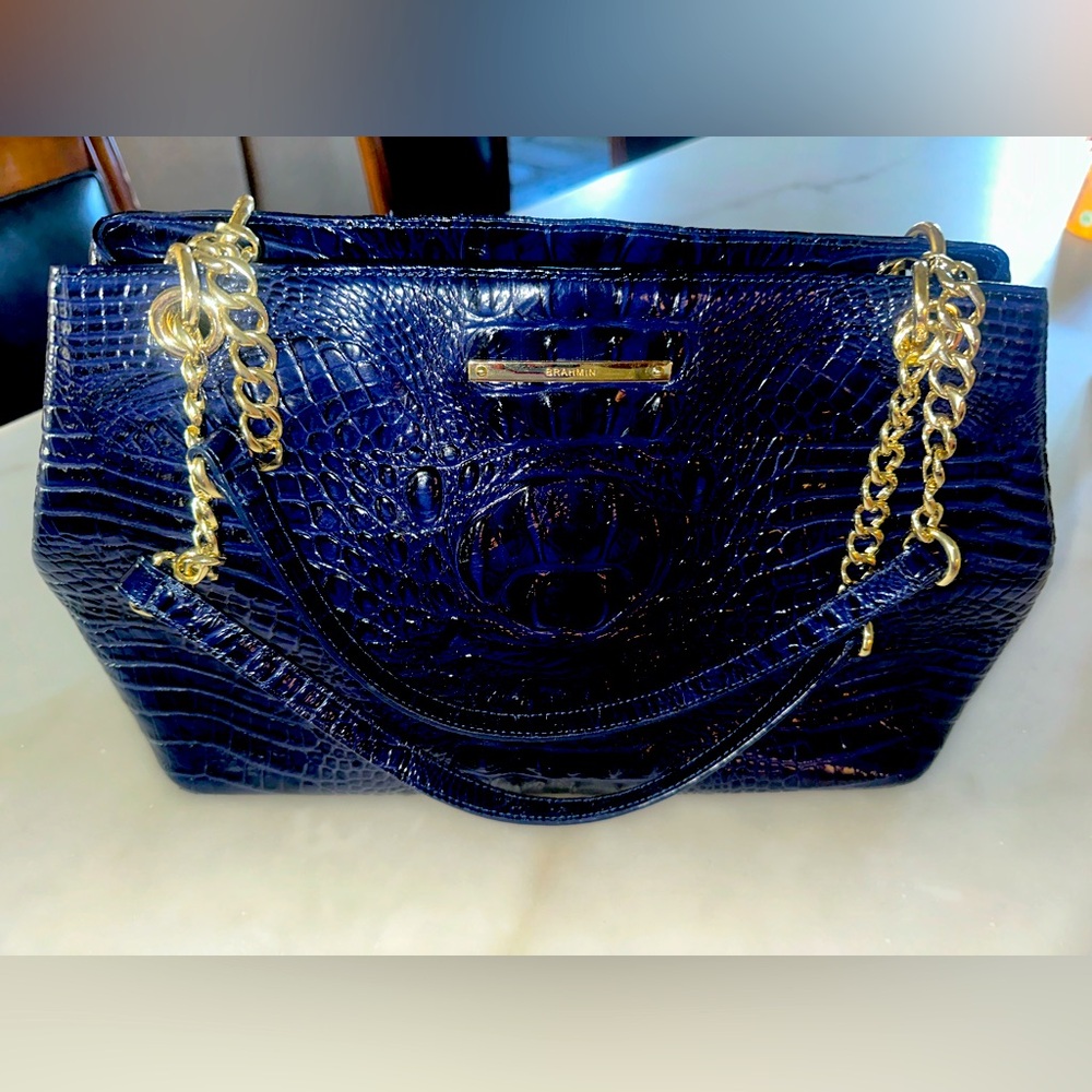 Brahmin Medium Blue Croc Tote